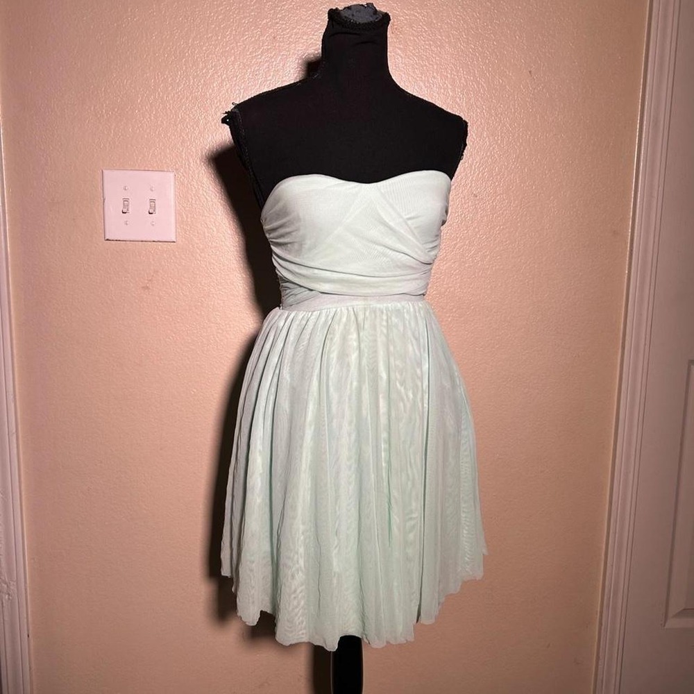 Tally Weijl Y2K Fairy Ruched Strapless Sheer Mini Dress Blue Women 36 XS S
